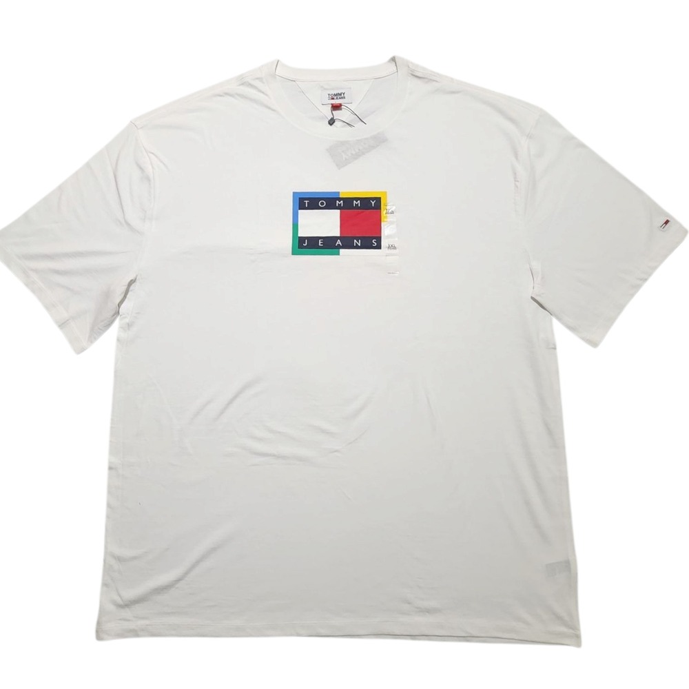 Tommy‎ Hilfiger Men s Short Sleeve T-shirt Print Flag Logo Cotton White Sz 3XL
